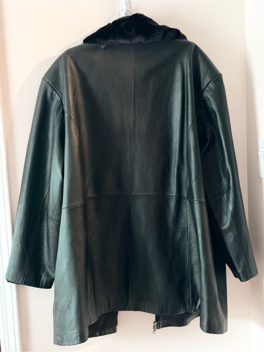 3X Black Leather Genuine Lamb Centigrade Jacket Faux Fur Collar QVC A41480 - Picture 3 of 12